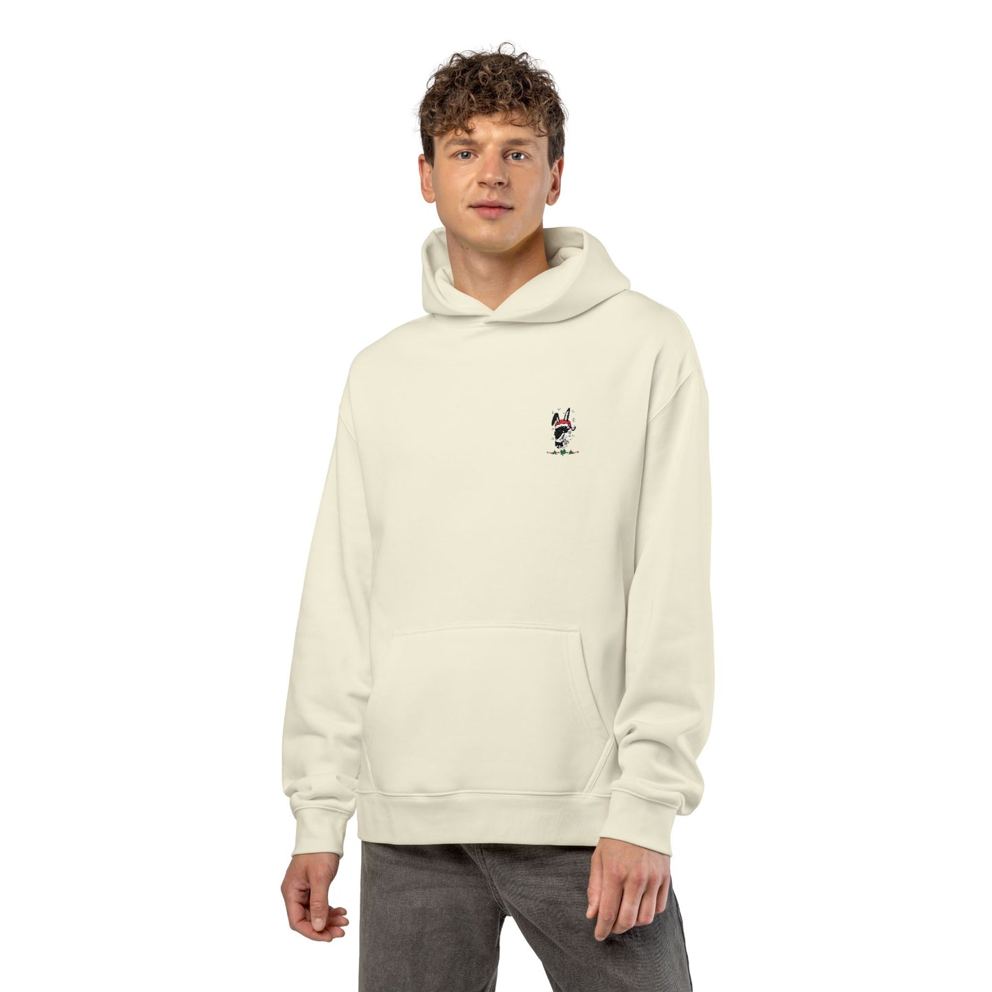 Minimal Bunny Embroidered Hoodie — Relaxed White Casual Pullover