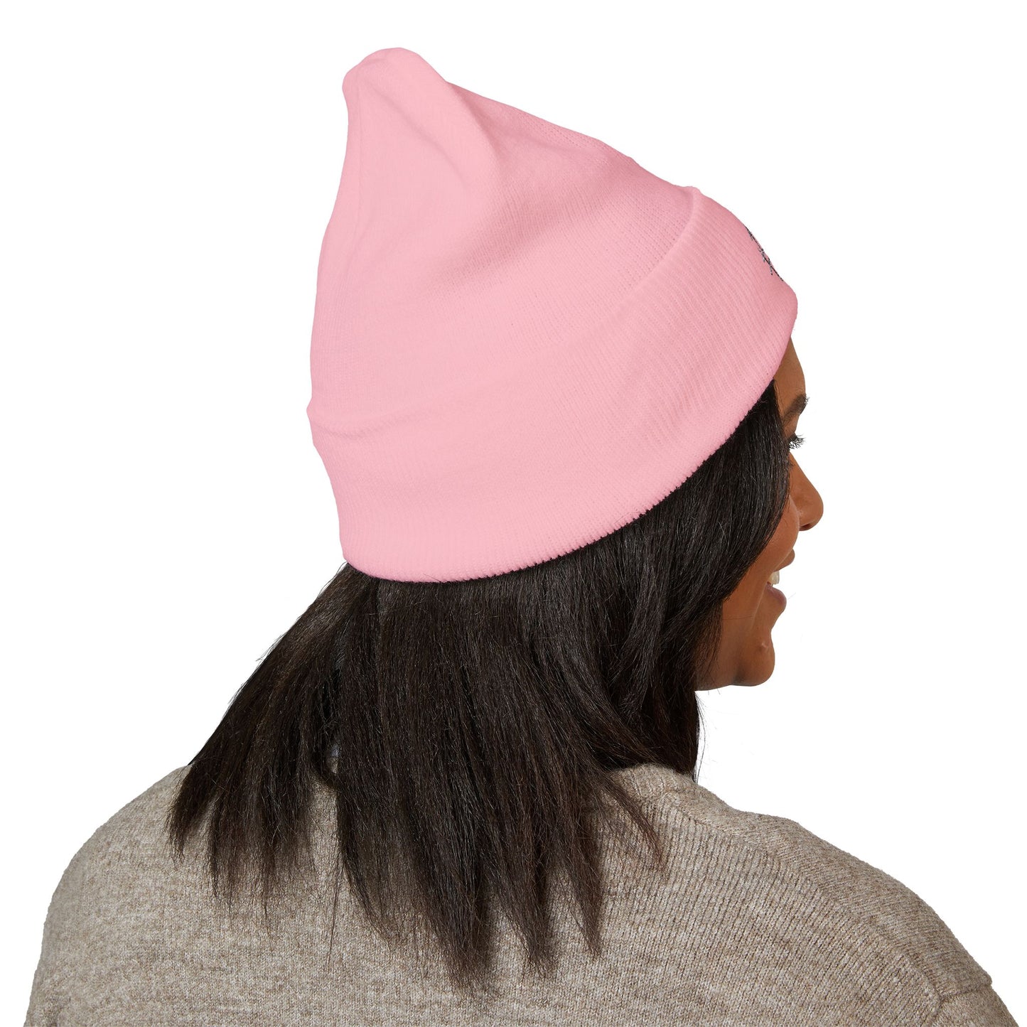 Pink Embroidered Beanie Hat, Cozy Knit Cap, Winter Accessory, Gift for Her, Cute Beanie for Teens, Stylish Cold Weather Wear