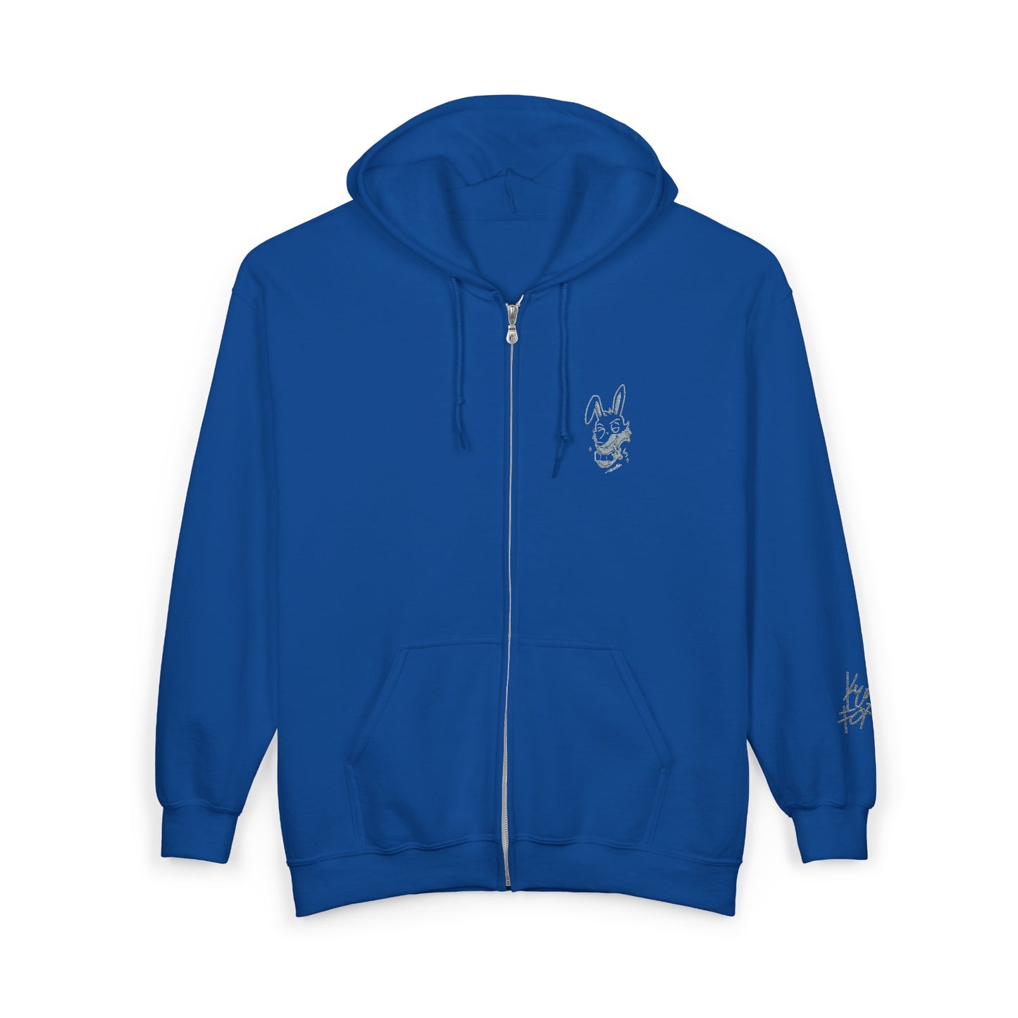 White Zip Hoodie with Small Floral Skull Chest & Sleeve Graphic