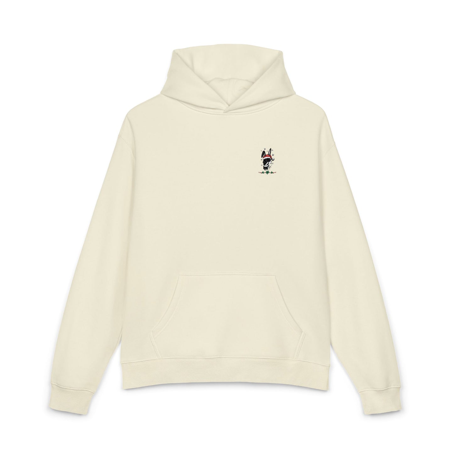 Minimal Bunny Embroidered Hoodie — Relaxed White Casual Pullover